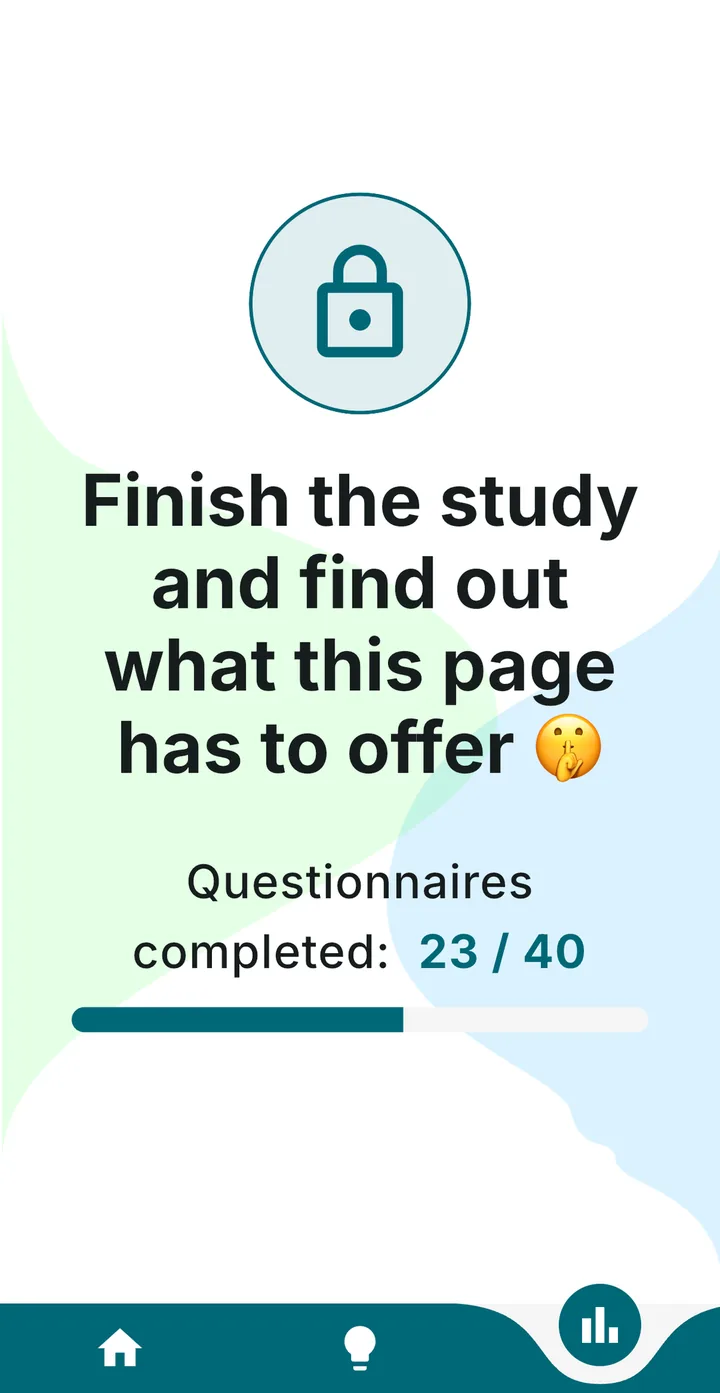 Progress towards 40 questionnaires, with the results page still locked
