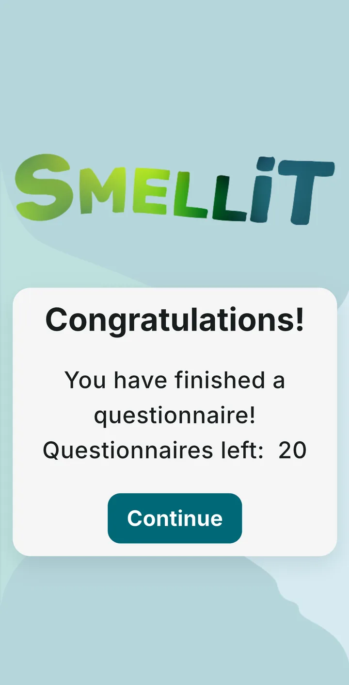 Confirmation screen after finishing a questionnaire