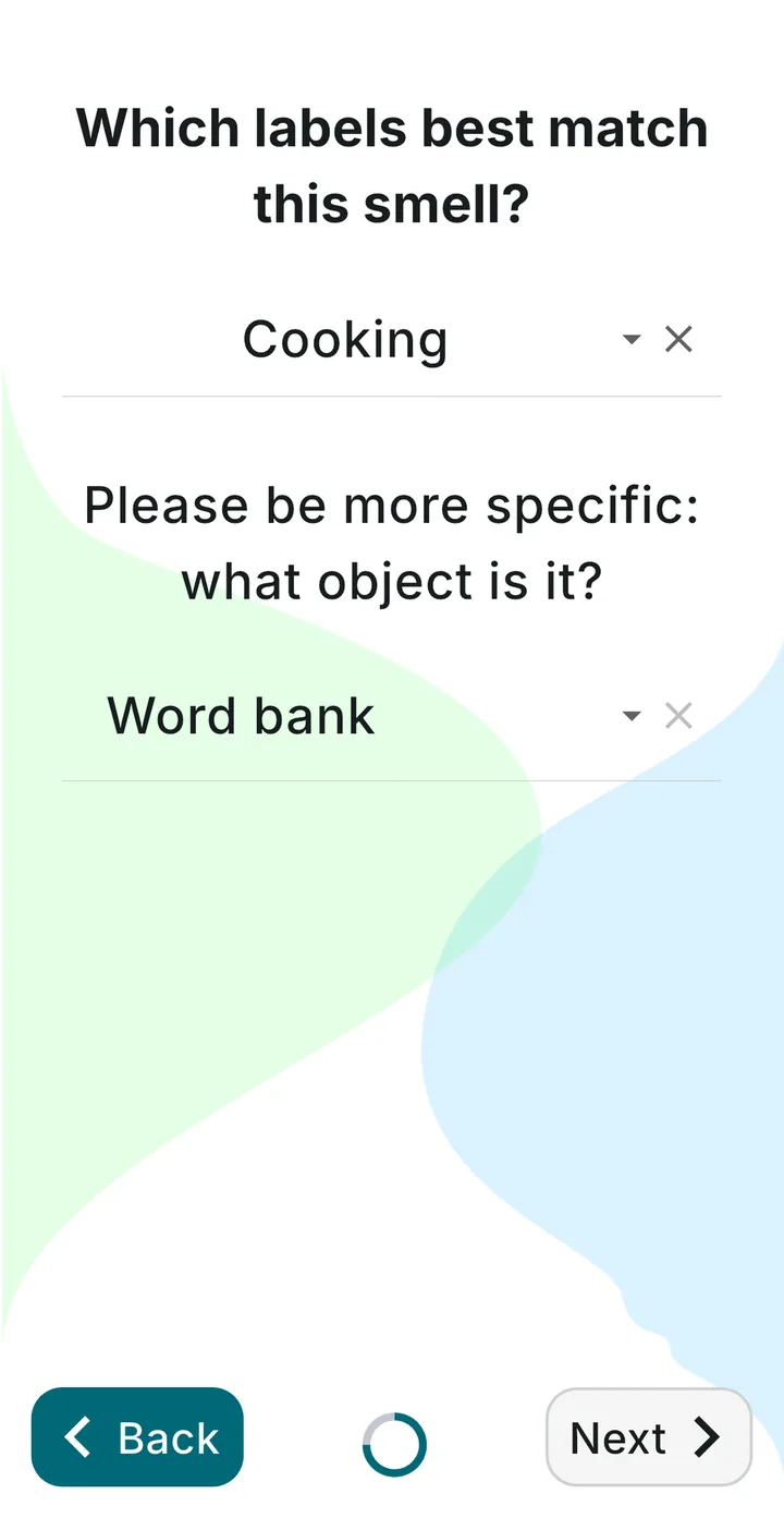 Choosing words that describe the smell from a word bank